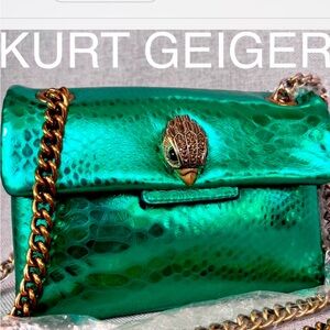 KURT GEIGER Mini Kensington METALLIC LEATHER Snake crossbody bag EMERALD GREEN
